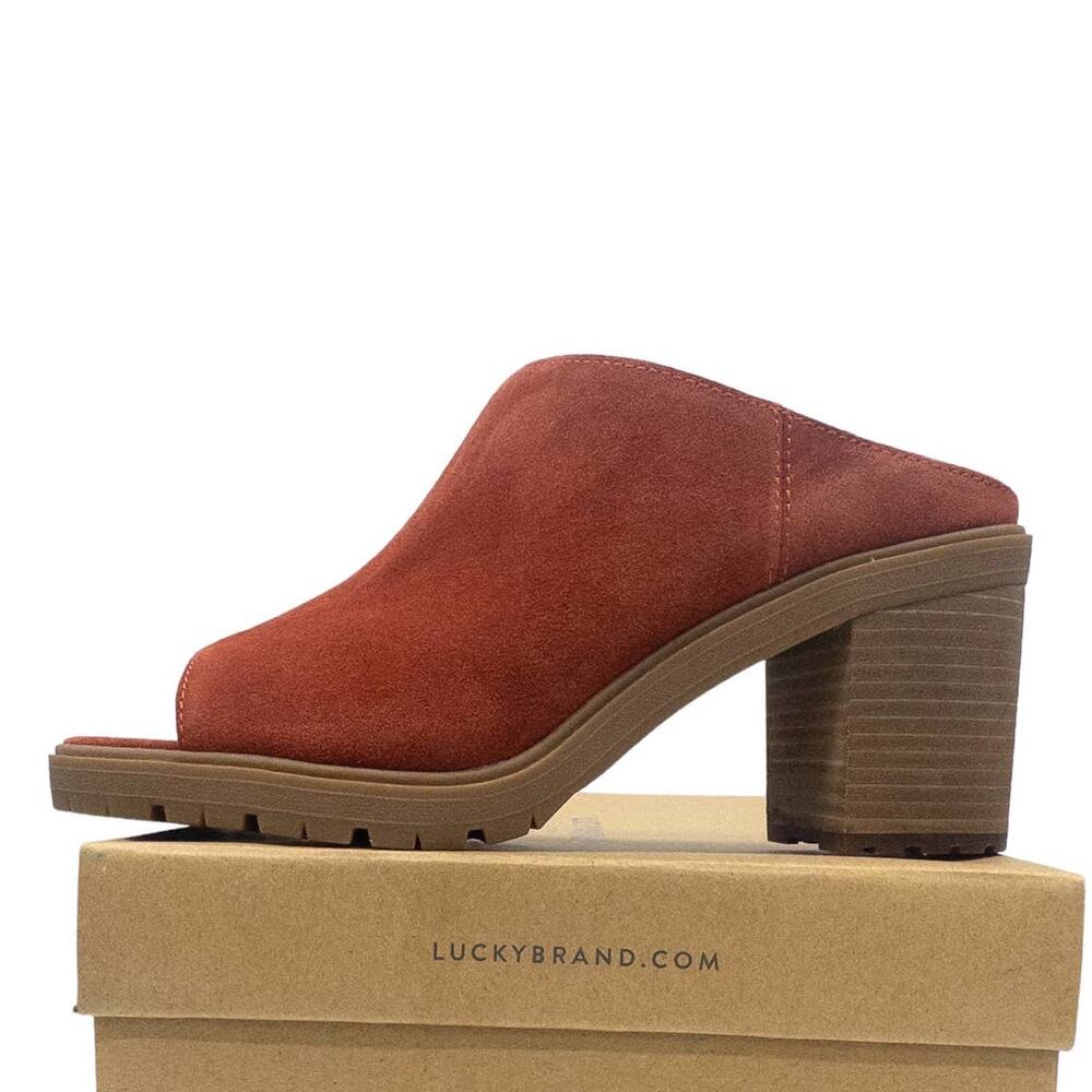 Lucky Brand Dalliey Chunky Open Toe Mule Women's 9.5 Burnt Henna Suede NWT